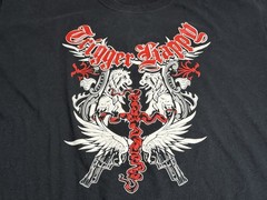 Vintage Y2K Trigger Happy Graphic Tee Black XL Biker Tattoo Art Heraldic Cross