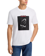 Hugo Boss Mens Dobero Short Sleeve Crewneck Dog Fangs Graphic T-Shirt White-Smal