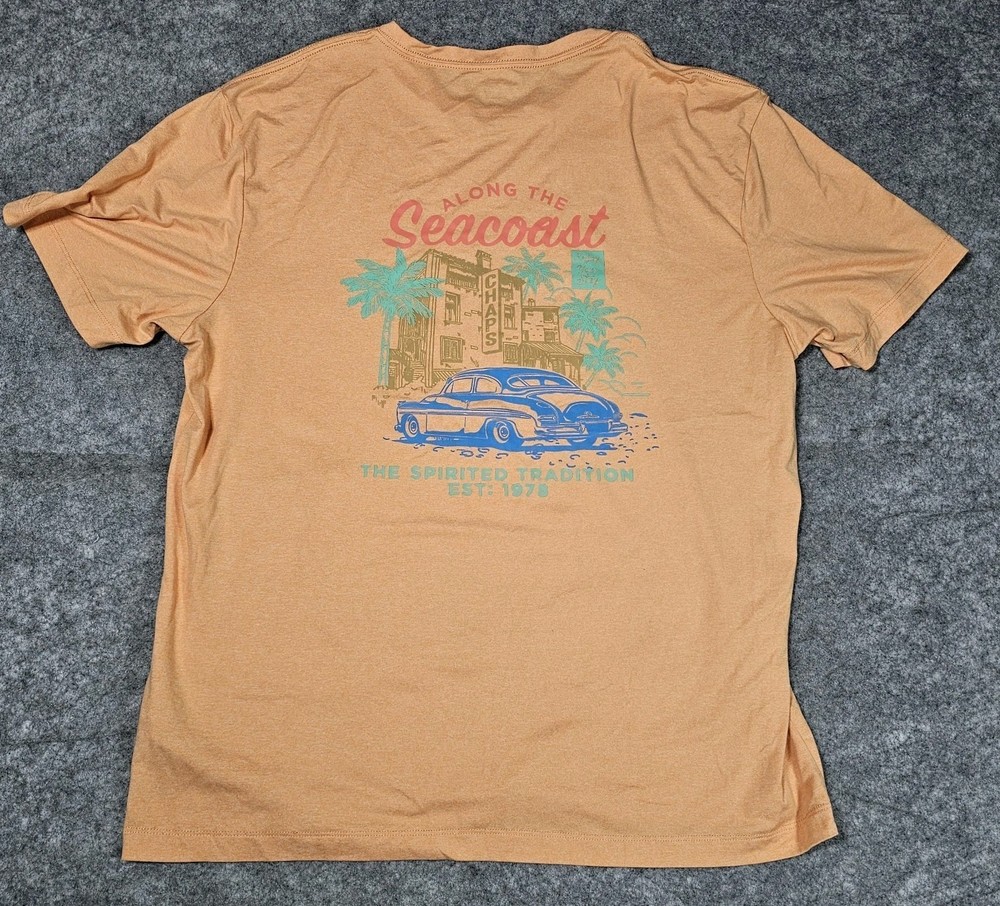 Chaps Along The Seacoast Graphic T-Shirt Men’s L Orange Polyester Spandex