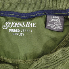St Johns Bay Mens SZ L 46″ LS Henley Sueded Jersey Forest Green Ribbed Cuffs