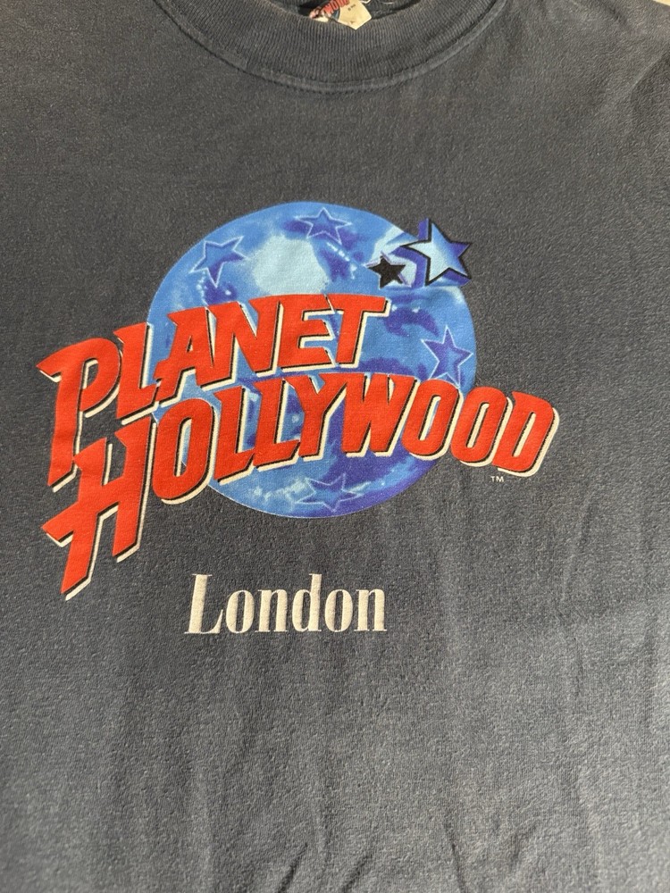 Vintage Planet Hollywood London T Shirt Large Black 90s Nostalgia Europe Retro