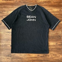 Vintage Y2K Sean John Graphic Shirt Navy Blue White Heavy Cotton Men Size L