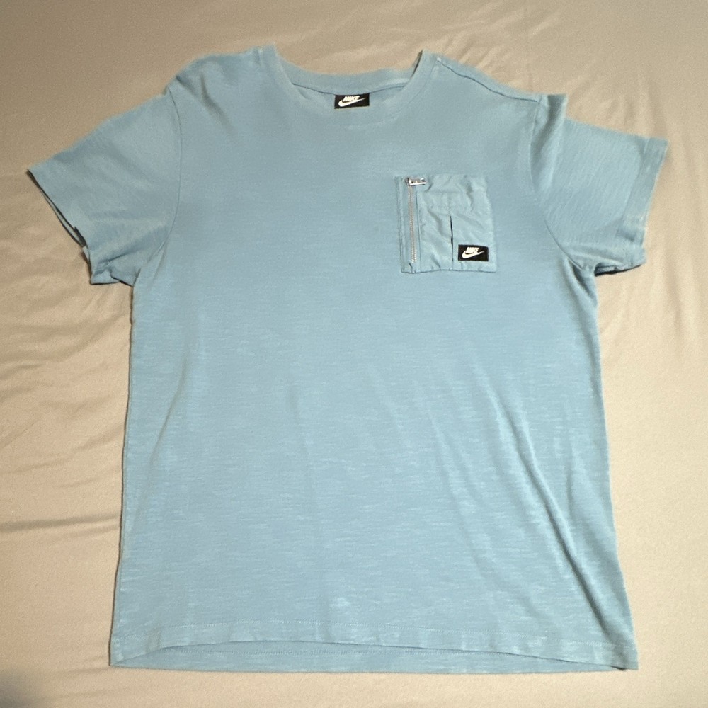 Nike Mens Blue Solid Crew Neck Short Sleeve Cotton Knit T-Shirt Zip Pocket M