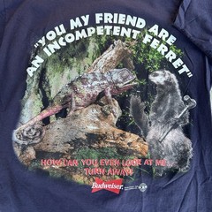 Vintage 1998 Budweiser Incompetent Ferret Chameleon Funny Graphic T Shirt XL USA