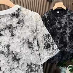 Men Luxury Fashion Trendy Diamond Ripped Hole Casual Summer Streetwear T-Shirt