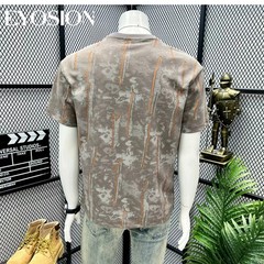 Men’s Ice Silk Cotton T-Shirt Tie Dye Ripped Distressed Print Crew Neck Tee Top