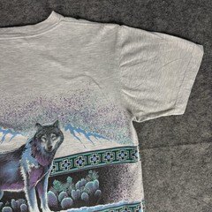 Vintage Alpha Wolves AOP T Shirt Large Gray Wolf 90s Nature All Over Print Aztec
