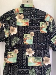 Pierre Cardin Hawaiian Shirt Men’s sz L large black Hawaiian 🌺 palm tree beach