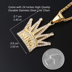 HZMAN 18k Gold Plated Cz Inlay King Crown Stainless Steel Pendant Necklace Su…