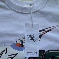 Reigning Fury Men’s White Racing Race Car Graphic Long Sleeve T-Shirt Size S
