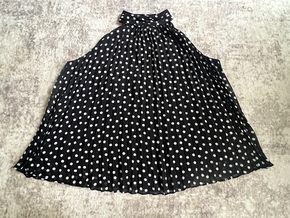 Karllagerfeld Blouse Women Medium Pleated Shirt Black White Polka Dot Top
