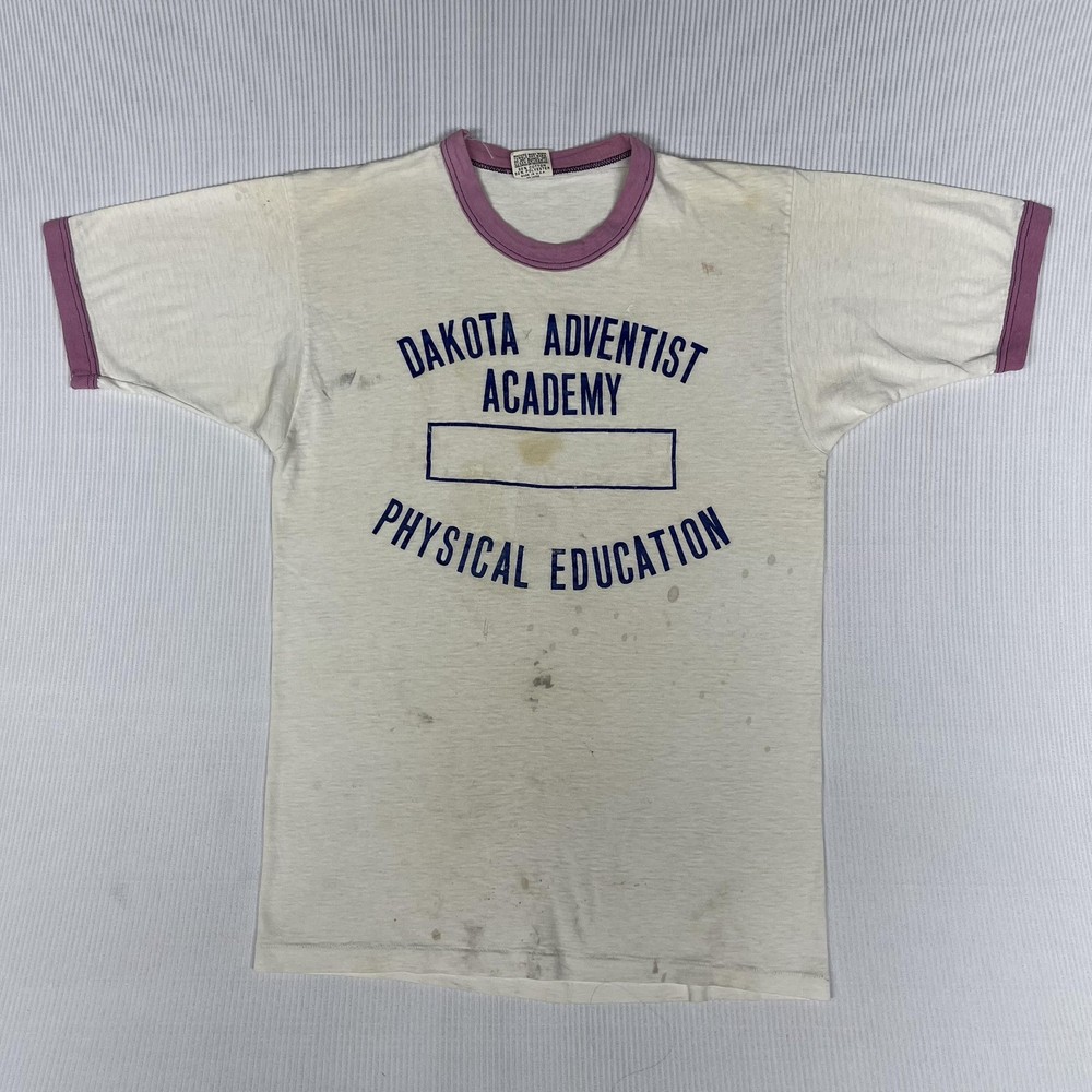 Vintage School Athletics Shirt White Dakota Adventist Academy Ringer PE Tee