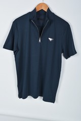 Men’s Prada Navy Blue Zip-Up Polo Shirt M Short Sleeve
