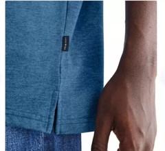 Lucky Brand Crewneck Ribbed Collar Side Slip Hem Short Sleeve Jersey Tee Blue S