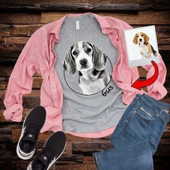Custom Pet Portrait Comfort Tee Personalized Dog Cat Photo Shirt Gift