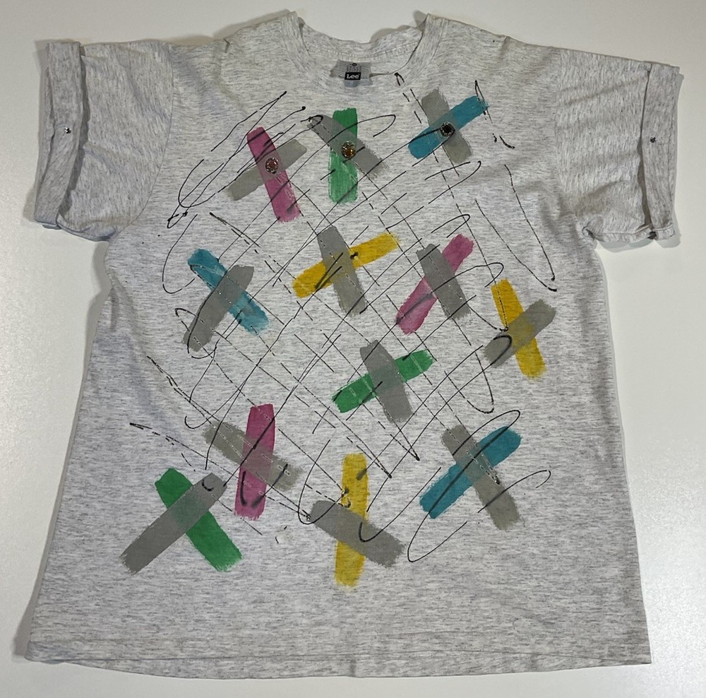 Vintage Hand Painted Glitter T Shirt Sz XL Abstract Custom Art To Wear 90s