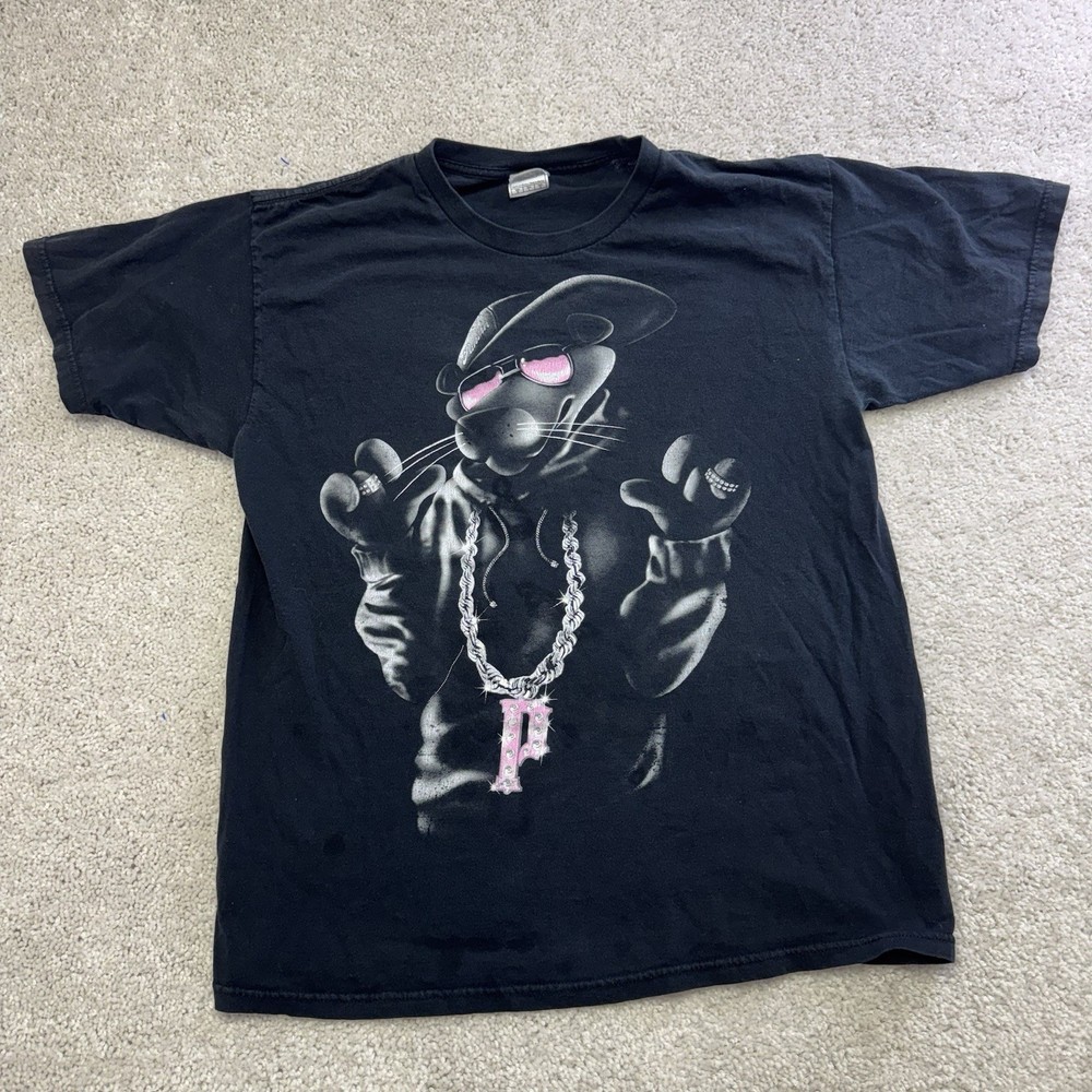 Vintage Y2K Pink Panther Shirt Mens L Faded Black Gangster Cartoon Parody Shadow
