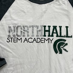 Anvil Graphic Tri Blend Tee Mens Medium White Black Raglan Long Sleeve Crew Neck