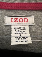 IZOD Men’s Gray V-Neck Long Sleeve Cotton Viscose Knit Tee L Regular