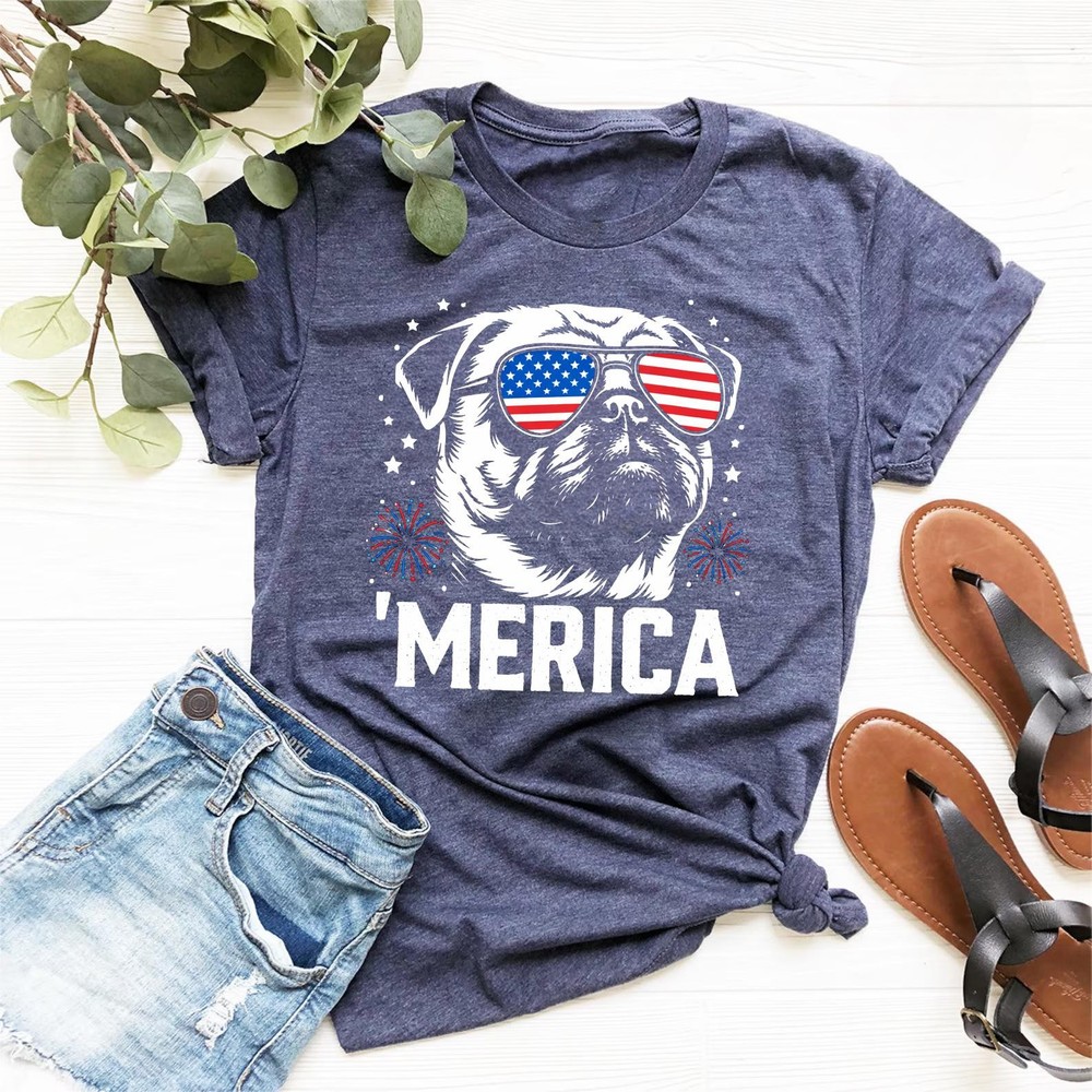 Patriotic Pug Shirt 4th of July Dog Lover Graphic Tee