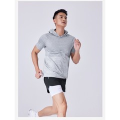 Men’s High Stretch Breathable Clothes Quick Dry Hooded Short Sleeve T-Shirt