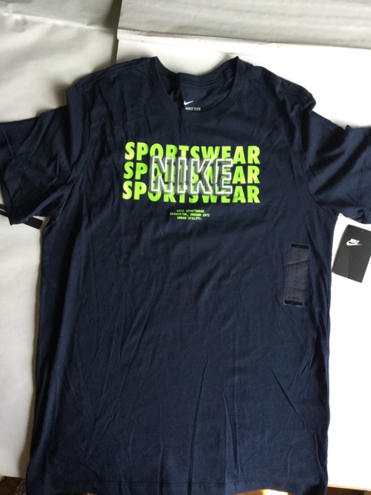 Nike Tee Shirt Short Sleeve Blue Bright Green Sportswear New 100% Cotton