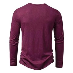 Men’s Autumn Cotton Henley Neck T-Shirt, Long Sleeve, Casual Slim Fit