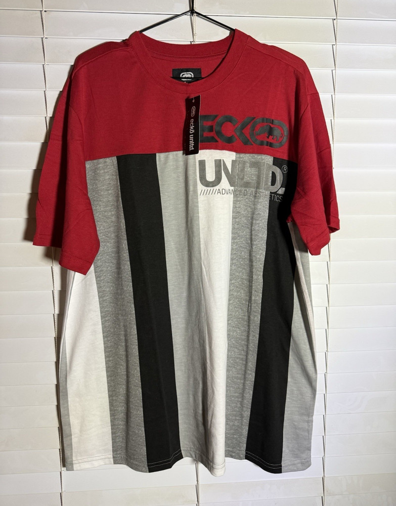 Ecko Unltd. Men’s L Red/Gray/Black/White Colorblock Graphic Crew Neck T-Shirt