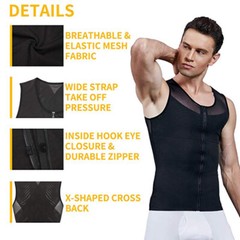 Men’s Zipper Body Shaper Toning T-Shirt Ultra Durable Vest Compression Underwear