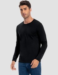 Men’s 2 Pack Long Sleeve Soft Casual Cotton Crew Neck Shirts (Black, 3XL)