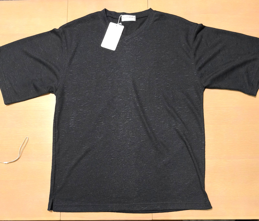 BARONIO Japan Oversized V-Neck T-Shirt Gray Slub Knit Resort Casual Size Free