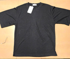 BARONIO Japan Oversized V-Neck T-Shirt Gray Slub Knit Resort Casual Size Free