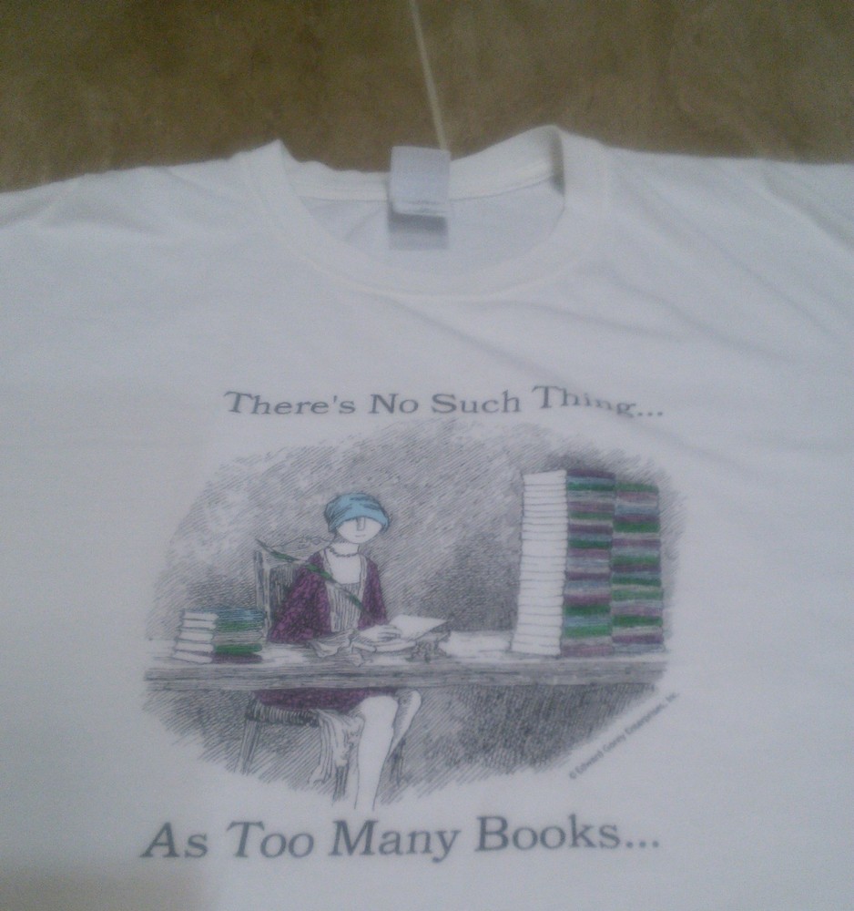 Vintage 90s Edward Gorey Shirt No Such Thing Too Many Books Gray Sz 2XL