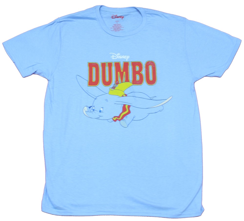 Dumbo Adult New T-Shirt – Flying Elephant Under Word Logo Pic