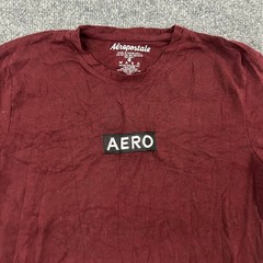 Aeropostale T-Shirt Mens Size M Maroon Burgundy AERO Box Logo Patch Casual Tee