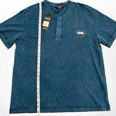 True Religion Midnight Blue Pique Mineral Wash Henley T-Shirt Mens Large NWT