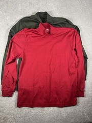 L.L. Bean Base Layer Shirt L-reg Green/red Cotton Turtleneck L/S Basic X2 NWOT