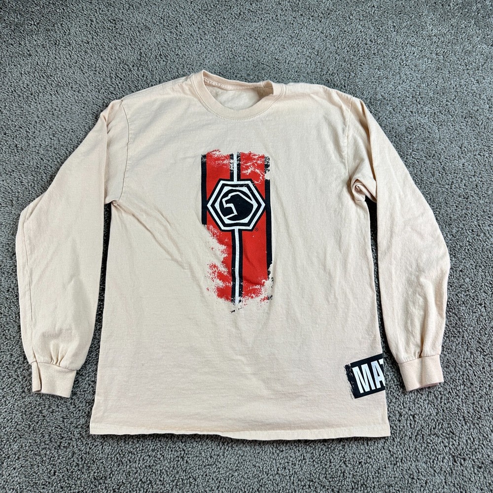Matco Tools Shirt Mens Small Orange Black Wrap Around Print Long Sleeve Mechanic
