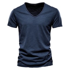 Summer Men’s New Solid Color V-Neck Short Sleeve T-shirt Tops Casual Blouse