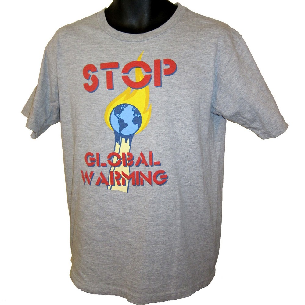 Stop Global Warming T Shirt Sz M Earth Gray Common Threads for Common Causes