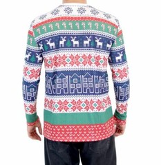 Adult Holiday Winter Fresh Houses Pattern Long Sleeve Ugly Christmas T-Shirt Tee