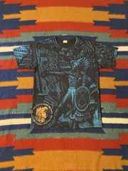 Vintage Aztec Warrior DOUBLE SIDED All Over T Shirt Mexican LATINO Medium