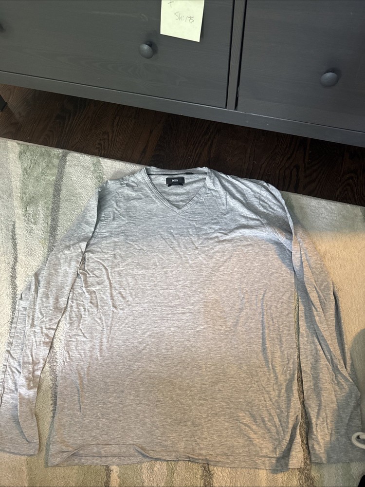 VINTAGE Hugo Boss Gray Long Sleeve T Shirt Size Medium