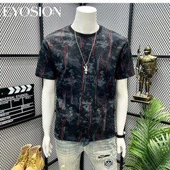 Men’s Ice Silk Cotton T-Shirt Tie Dye Ripped Distressed Print Crew Neck Tee Top