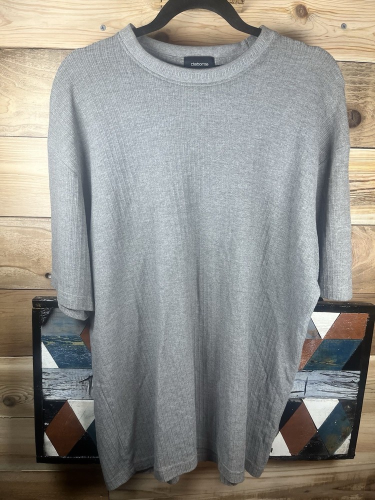 Claiborne Men’s XL Gray Ribbed Knit Solid Crew Neck Short Sleeve T-Shirt