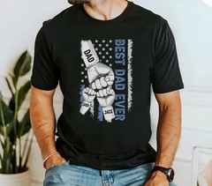 Personalized Dad Fist Bump Shirt with Kids Names, USA Flag Gift