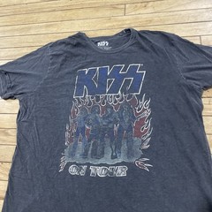 KISS Lucky Brand T Shirt Men XXL Gray Blue Music Rock Band Graphic Tee 2XL 50-52
