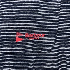 Barbour Shirt Mens Large Blue White Striped Tailored Fit Round Neck Pocket