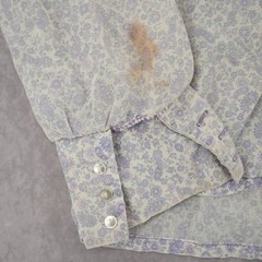 Vintage 70s Floral Long-Sleeve Shirt Wide Cuffs Blue USA Made No Size Tag