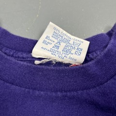Vintage 90s Russell Athletic Embroidered Tshirt Purple Medium Single Stitch VTG
